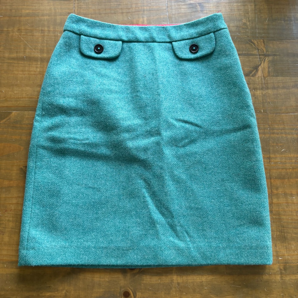Boden Wool Pencil Skirt-Green-UK Size 8L/US Size 4L-Preppy/Career/Office